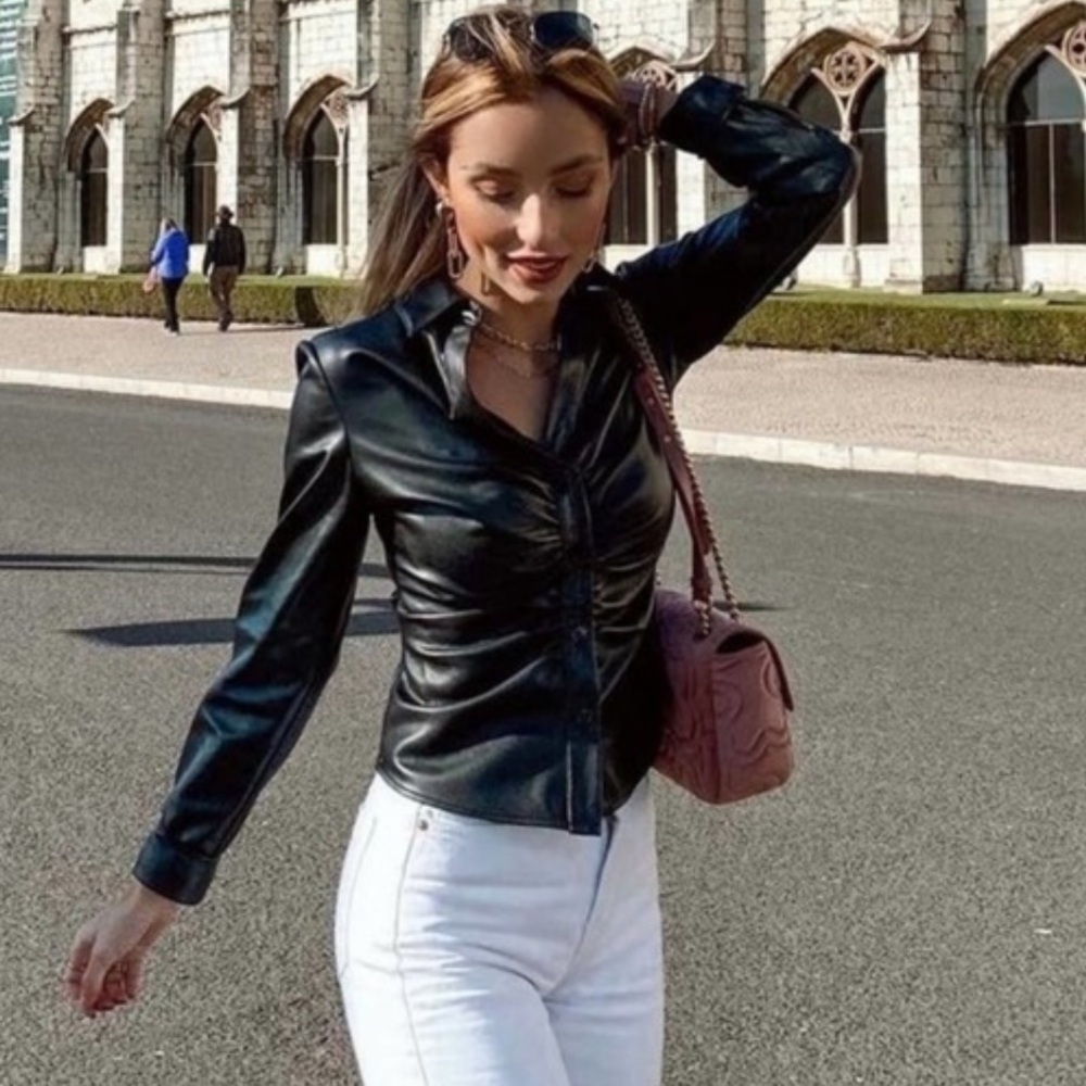 NWT ZARA Faux Leather Button Down